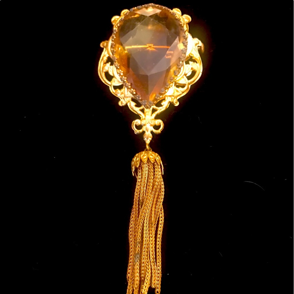 Gorgeous Pot Metal Amber Brooch Pendant